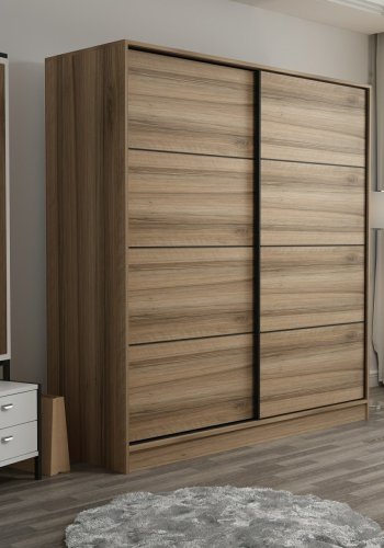 FUNZI LIVING 7162 garderobeskab, 2 skydelger, 2 bjlestnger, 2 skuffer - natur melamin