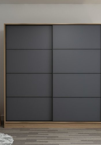 FUNZI LIVING 7163 garderobeskab, 2 skydelger, 2 bjlestnger, 2 skuffer - natur melamin