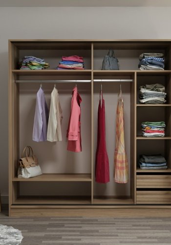 FUNZI LIVING 7164 garderobeskab, 2 skydelger, 2 bjlestnger, 2 skuffer - natur/antracit melamin