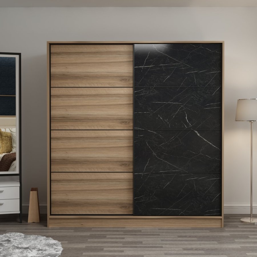 FUNZI LIVING 7169 garderobeskab, 2 skydelger, 2 bjlestnger, 2 skuffer - natur melamin