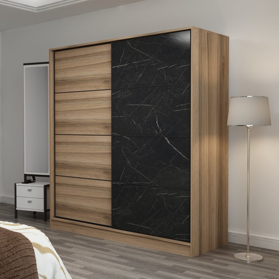 FUNZI LIVING 7169 garderobeskab, 2 skydelger, 2 bjlestnger, 2 skuffer - natur melamin