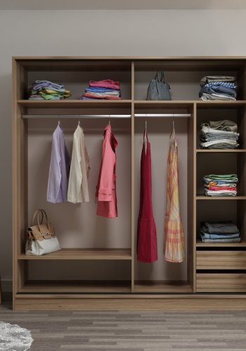 FUNZI LIVING 7169 garderobeskab, 2 skydelger, 2 bjlestnger, 2 skuffer - natur melamin