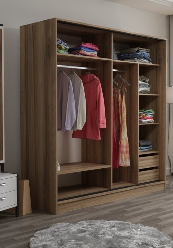 FUNZI LIVING 7169 garderobeskab, 2 skydelger, 2 bjlestnger, 2 skuffer - natur melamin