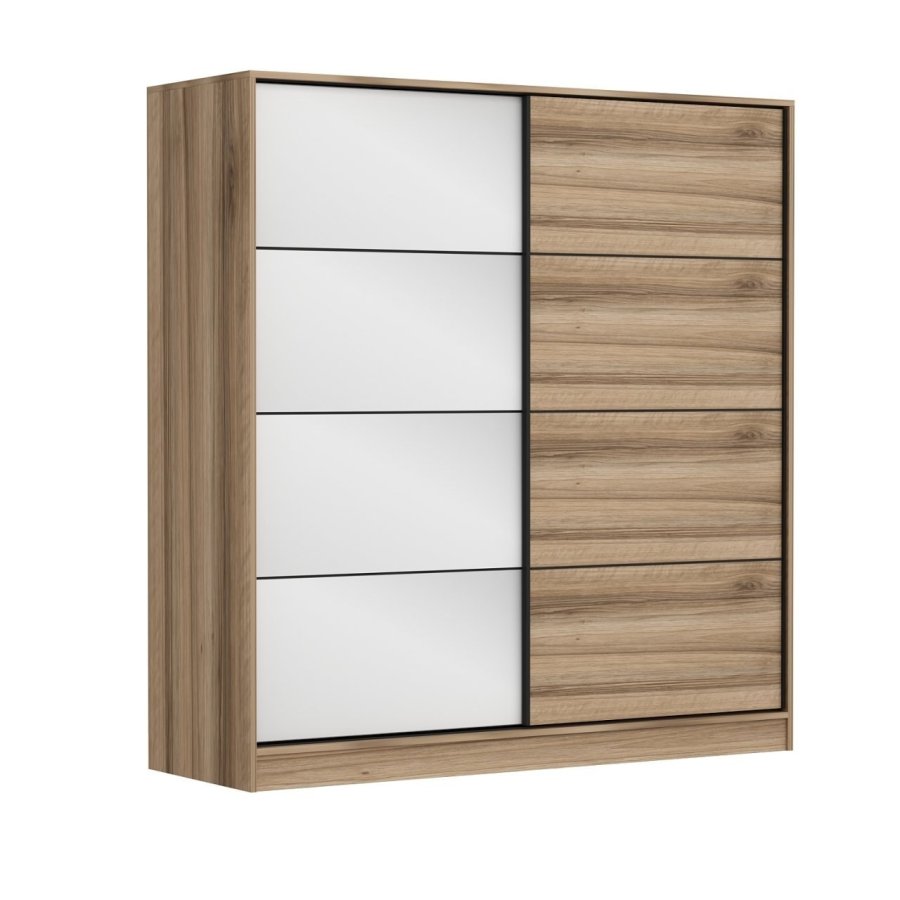 FUNZI LIVING 7171 garderobeskab, 2 skydelger, 2 bjlestnger, 2 skuffer - natur melamin