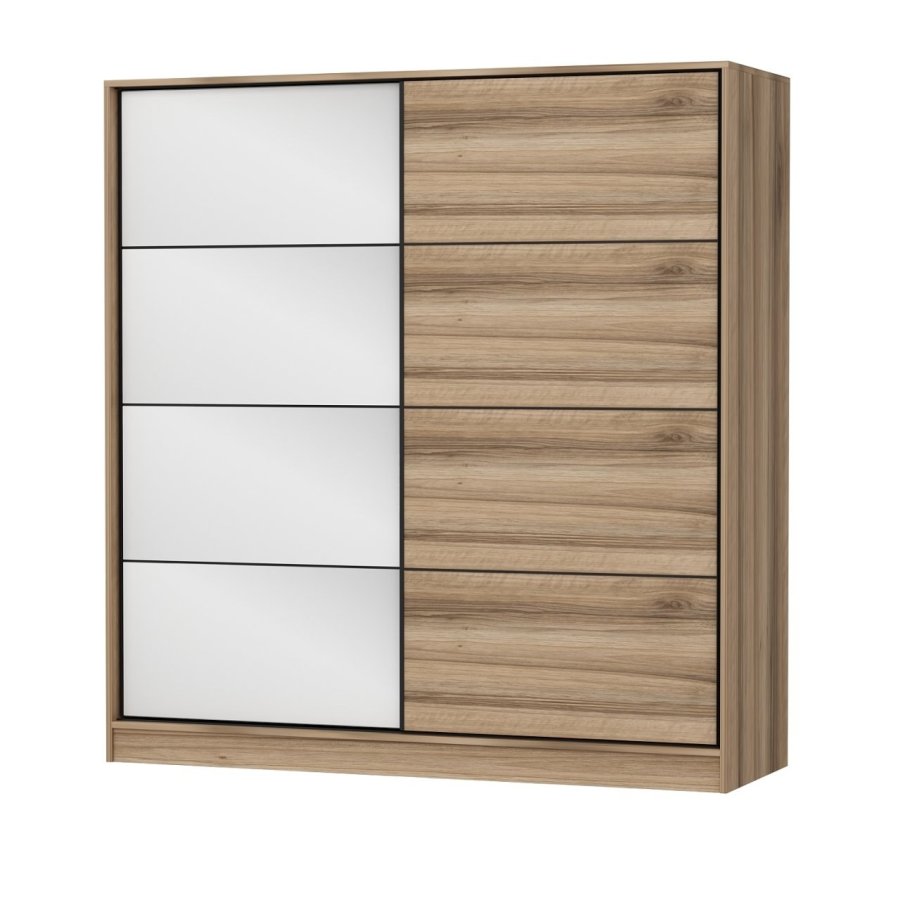 FUNZI LIVING 7171 garderobeskab, 2 skydelger, 2 bjlestnger, 2 skuffer - natur melamin