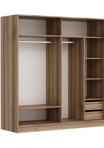 FUNZI LIVING 7171 garderobeskab, 2 skydelger, 2 bjlestnger, 2 skuffer - natur melamin