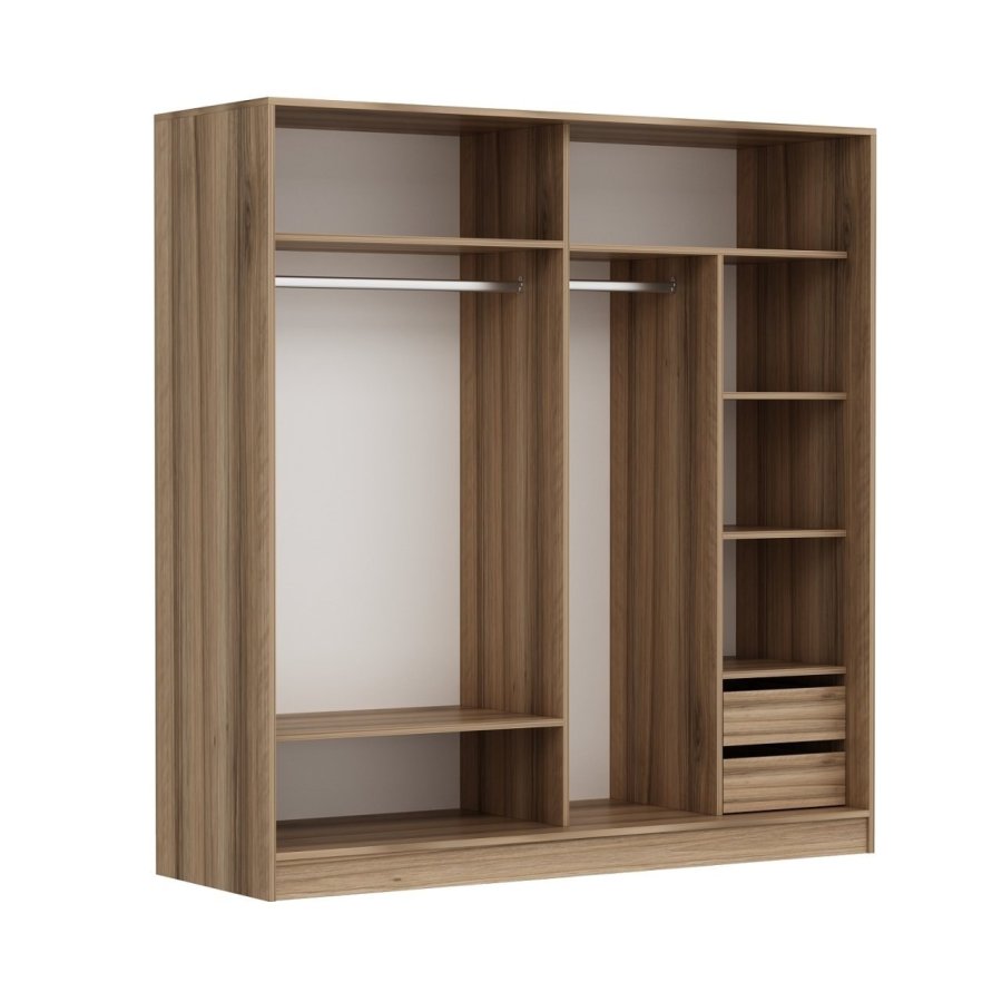 FUNZI LIVING 7171 garderobeskab, 2 skydelger, 2 bjlestnger, 2 skuffer - natur melamin