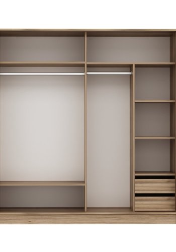 FUNZI LIVING 7171 garderobeskab, 2 skydelger, 2 bjlestnger, 2 skuffer - natur melamin