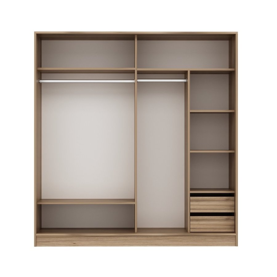 FUNZI LIVING 7171 garderobeskab, 2 skydelger, 2 bjlestnger, 2 skuffer - natur melamin