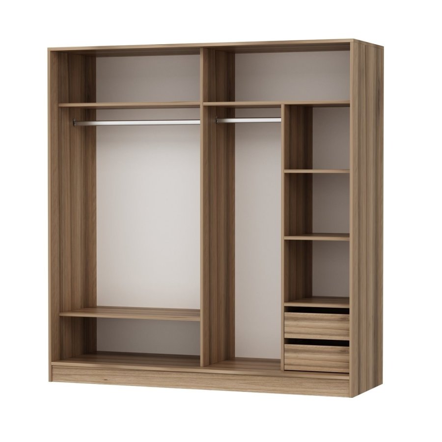 FUNZI LIVING 7171 garderobeskab, 2 skydelger, 2 bjlestnger, 2 skuffer - natur melamin