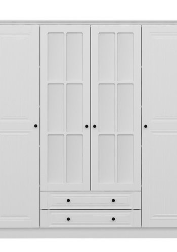 FUNZI LIVING 4781 garderobeskab, spejl, 4 lger, 1 bjlestang, 2 skuffer - hvid melamin