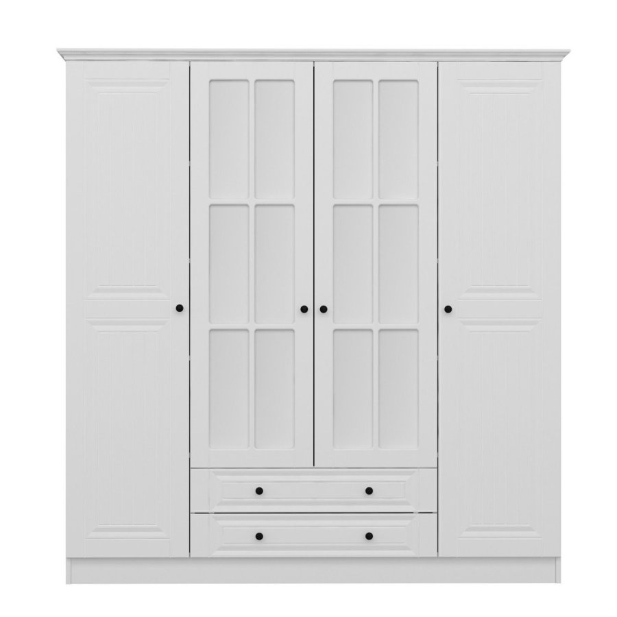 FUNZI LIVING 4781 garderobeskab, spejl, 4 lger, 1 bjlestang, 2 skuffer - hvid melamin