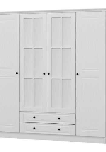 FUNZI LIVING 4781 garderobeskab, spejl, 4 lger, 1 bjlestang, 2 skuffer - hvid melamin