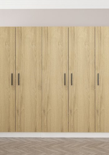 FUNZI LIVING 2702 garderobeskab, 5 lger, 3 bjlestnger, 2 skuffer - natur/hvid melamin