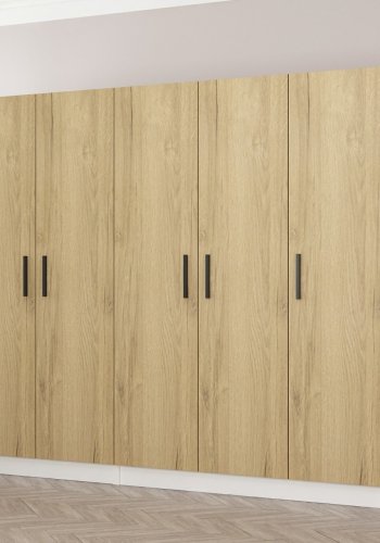 FUNZI LIVING 3859 garderobeskab, 5 lger, 3 bjlestnger, 2 skuffer - natur/hvid melamin