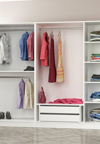 FUNZI LIVING 3859 garderobeskab, 5 lger, 3 bjlestnger, 2 skuffer - natur/hvid melamin