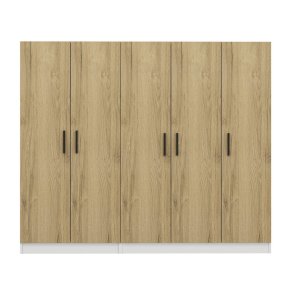 FUNZI LIVING 3859 garderobeskab, 5 lger, 3 bjlestnger, 2 skuffer - natur/hvid melamin