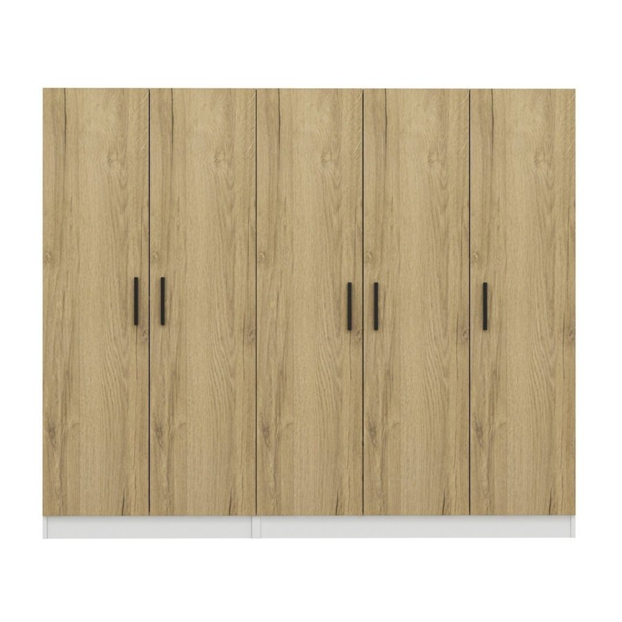 FUNZI LIVING 3859 garderobeskab, 5 lger, 3 bjlestnger, 2 skuffer - natur/hvid melamin