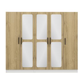 FUNZI LIVING 2713 garderobeskab, spejl, 5 lger, 3 bjlestnger, 2 skuffer - natur/hvid melamin