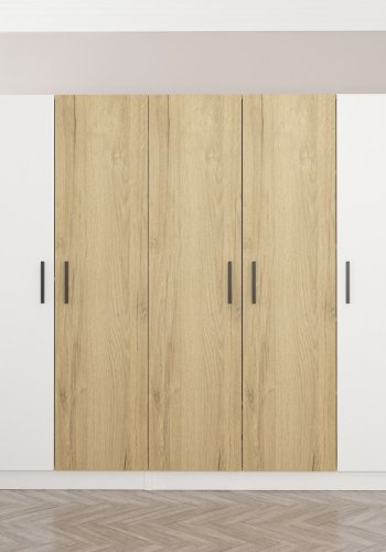 FUNZI LIVING 3110 garderobeskab, 5 lger, 3 bjlestnger, 2 skuffer - hvid/natur melamin