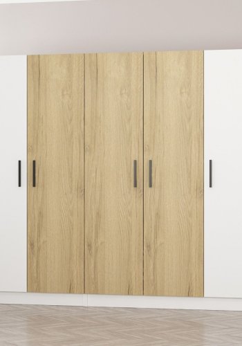 FUNZI LIVING 3110 garderobeskab, 5 lger, 3 bjlestnger, 2 skuffer - hvid/natur melamin