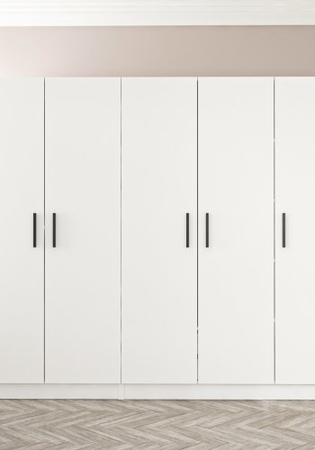 FUNZI LIVING 2216 garderobeskab, 5 lger, 3 bjlestnger, 2 skuffer - hvid melamin