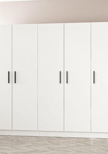 FUNZI LIVING 3805 garderobeskab, 5 lger, 3 bjlestnger, 2 skuffer - hvid melamin