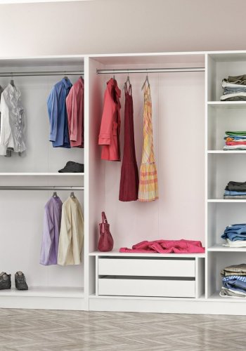 FUNZI LIVING 3805 garderobeskab, 5 lger, 3 bjlestnger, 2 skuffer - hvid melamin