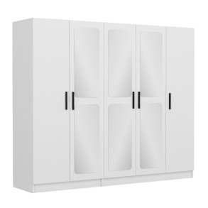 FUNZI LIVING 2438 garderobeskab, spejl, 5 lger, 3 bjlestnger, 2 skuffer - hvid melamin