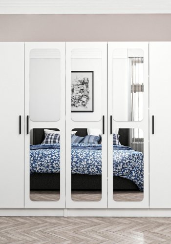 FUNZI LIVING 3816 garderobeskab, spejl, 5 lger, 3 bjlestnger, 2 skuffer - hvid melamin