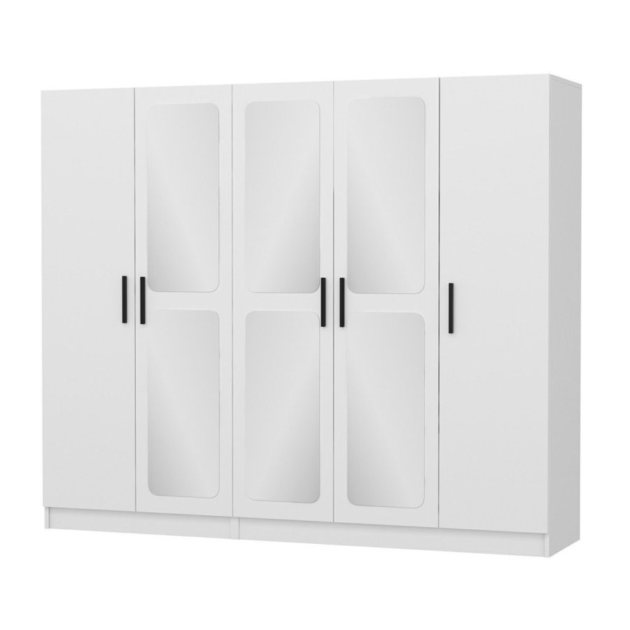 FUNZI LIVING 3816 garderobeskab, spejl, 5 lger, 3 bjlestnger, 2 skuffer - hvid melamin