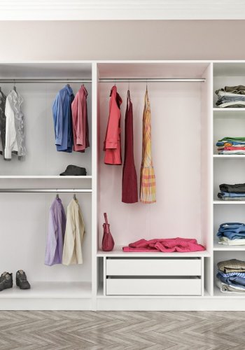 FUNZI LIVING Kalesland 3832 garderobeskab, 5 lger, 3 bjlestnger, 2 skuffer - hvid melamin