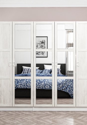 FUNZI LIVING Kalesland 3843 garderobeskab, spejl, 5 lger, 3 bjlestnger, 2 skuffer - hvid melamin