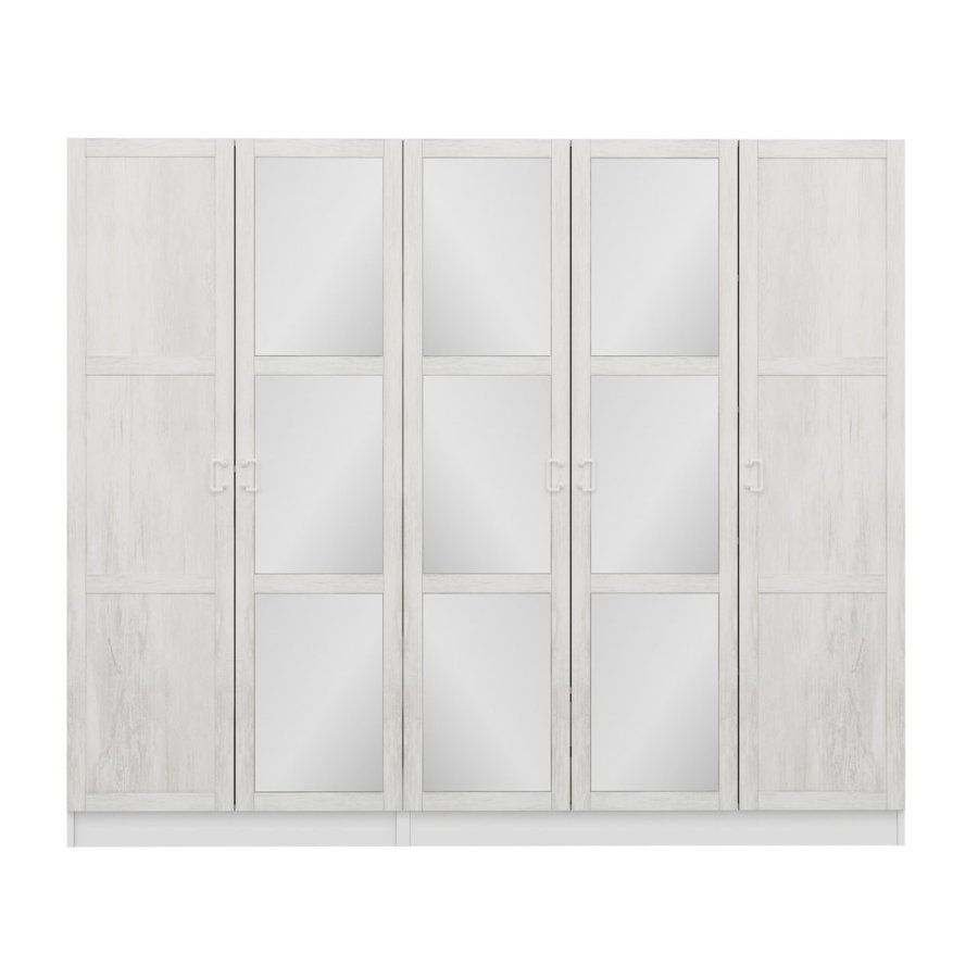 FUNZI LIVING Kalesland 3843 garderobeskab, spejl, 5 lger, 3 bjlestnger, 2 skuffer - hvid melamin