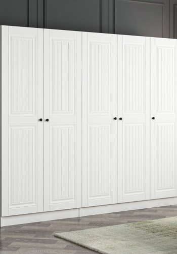 FUNZI LIVING 4009 garderobeskab, 5 lger, 3 bjlestnger, 2 skuffer - hvid melamin