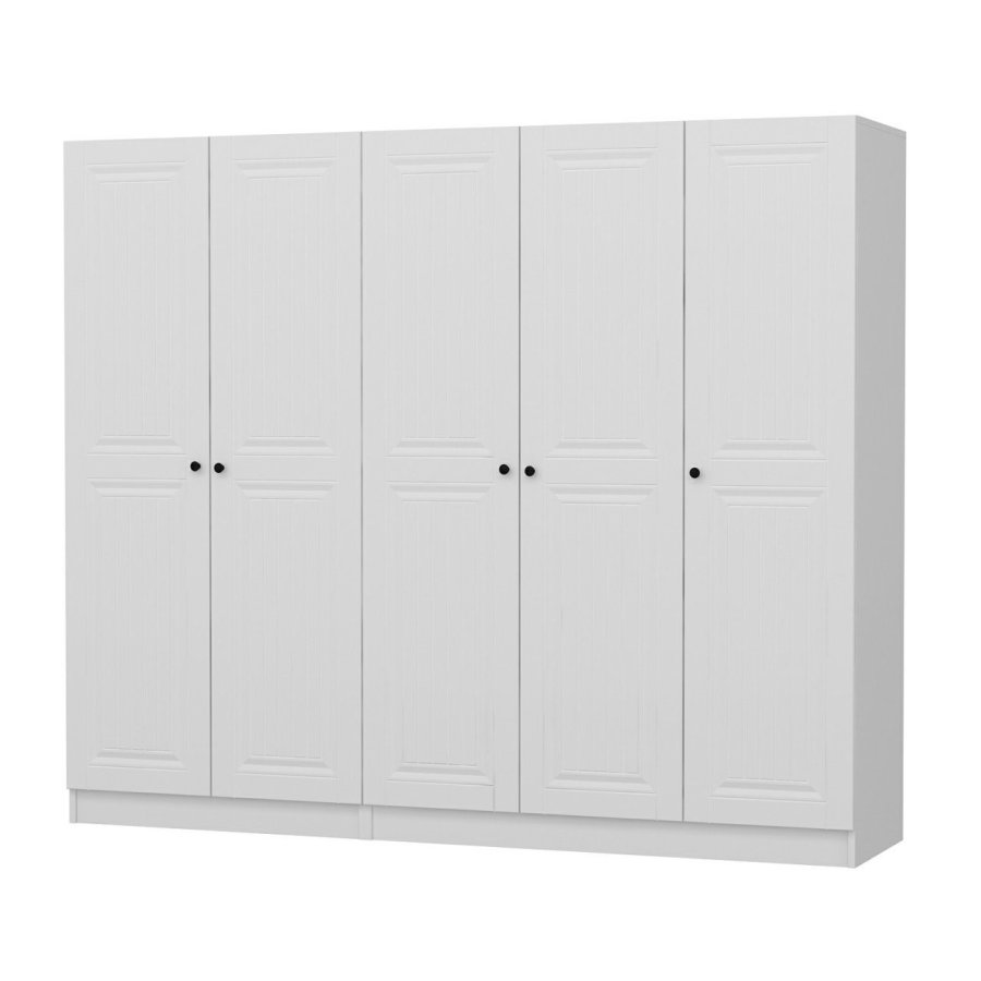 FUNZI LIVING 4009 garderobeskab, 5 lger, 3 bjlestnger, 2 skuffer - hvid melamin