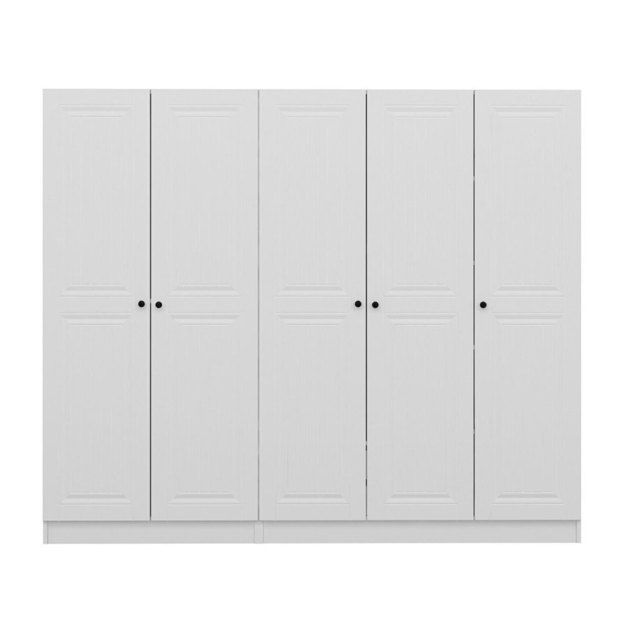 FUNZI LIVING 4773 garderobeskab, 5 lger, 3 bjlestnger, 2 skuffer - hvid melamin