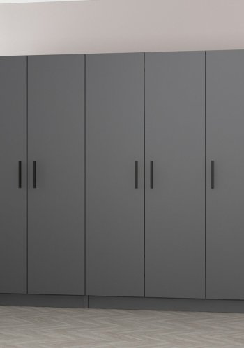 FUNZI LIVING 4975 garderobeskab, 5 lger, 3 bjlestnger, 2 skuffer - antracitgr melamin