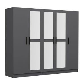 FUNZI LIVING 4986 garderobeskab, spejl, 5 lger, 3 bjlestnger, 2 skuffer - antracitgr melamin