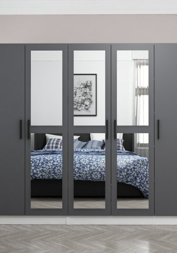 FUNZI LIVING 4959 garderobeskab, spejl, 5 lger, 3 bjlestnger, 2 skuffer - antracit/hvid melamin