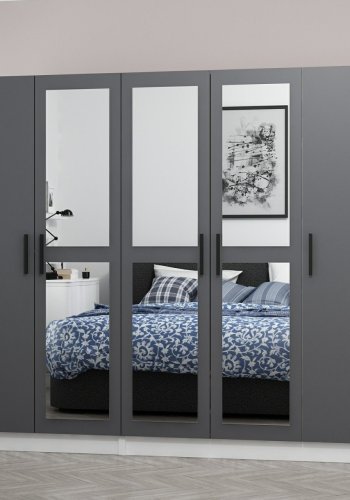 FUNZI LIVING 4959 garderobeskab, spejl, 5 lger, 3 bjlestnger, 2 skuffer - antracit/hvid melamin