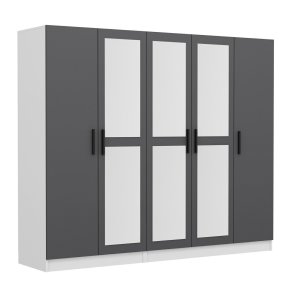 FUNZI LIVING 5063 garderobeskab, spejl, 5 lger, 3 bjlestnger, 2 skuffer - antracit/hvid melamin