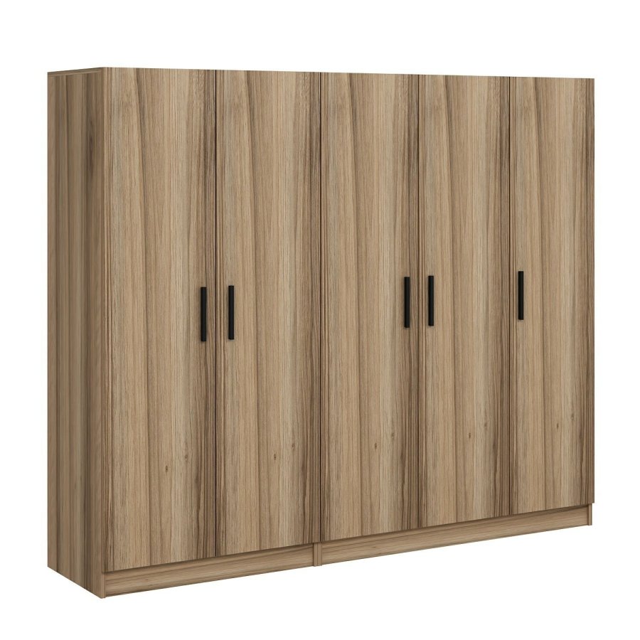 FUNZI LIVING 7499 garderobeskab, 5 lger, 3 bjlestnger, 2 skuffer - natur melamin