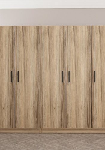 FUNZI LIVING 7629 garderobeskab, 5 lger, 3 bjlestnger, 2 skuffer - natur melamin