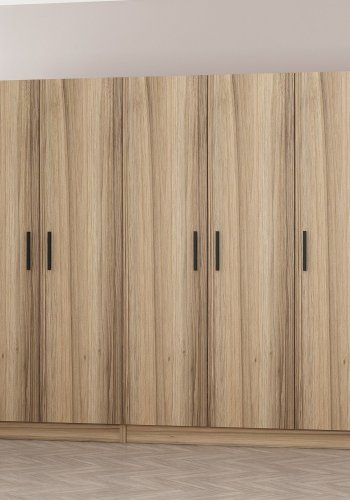 FUNZI LIVING 7629 garderobeskab, 5 lger, 3 bjlestnger, 2 skuffer - natur melamin