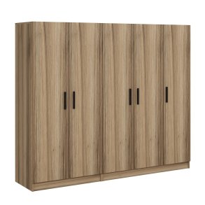 FUNZI LIVING 7629 garderobeskab, 5 lger, 3 bjlestnger, 2 skuffer - natur melamin