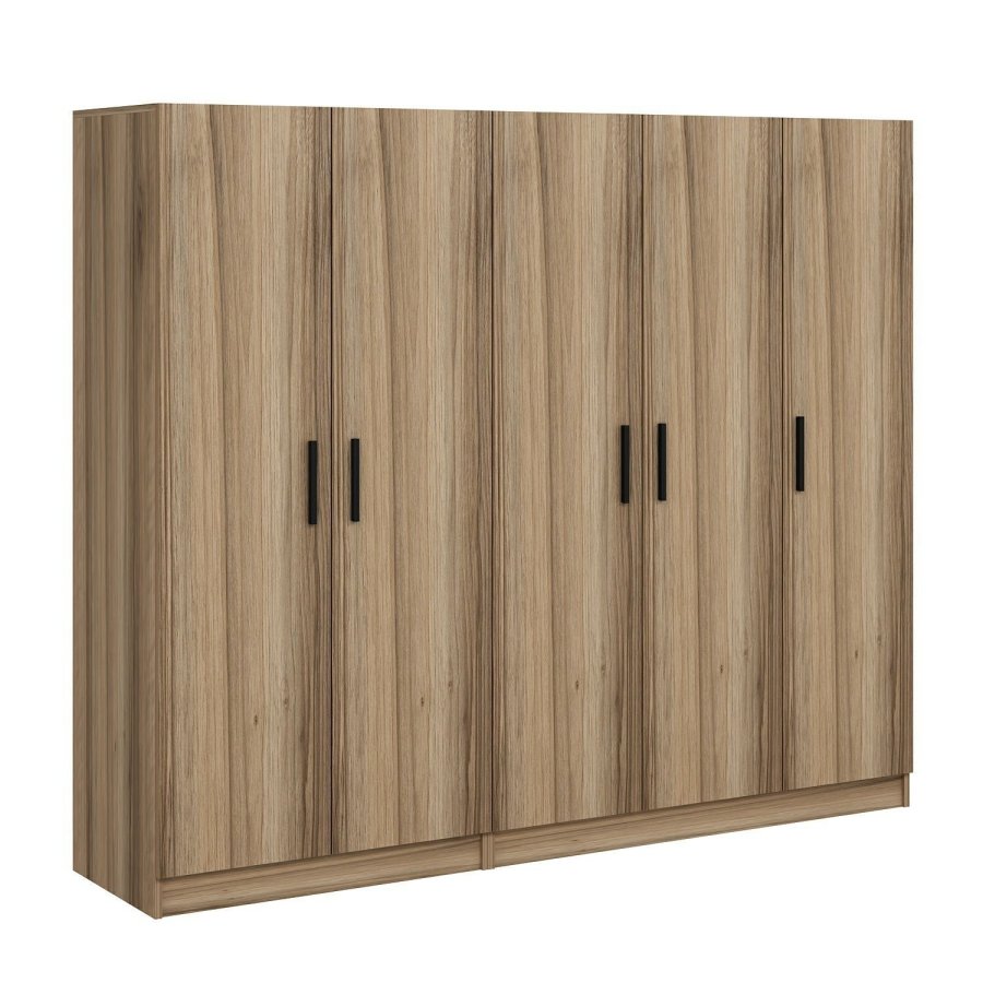 FUNZI LIVING 7629 garderobeskab, 5 lger, 3 bjlestnger, 2 skuffer - natur melamin