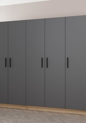 FUNZI LIVING 7509 garderobeskab, 5 lger, 3 bjlestnger, 2 skuffer - antracit/natur melamin