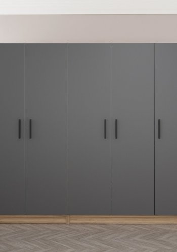 FUNZI LIVING 7509 garderobeskab, 5 lger, 3 bjlestnger, 2 skuffer - antracit/natur melamin