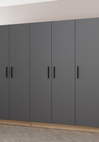 FUNZI LIVING 7639 garderobeskab, 5 lger, 3 bjlestnger, 2 skuffer - antracit/natur melamin